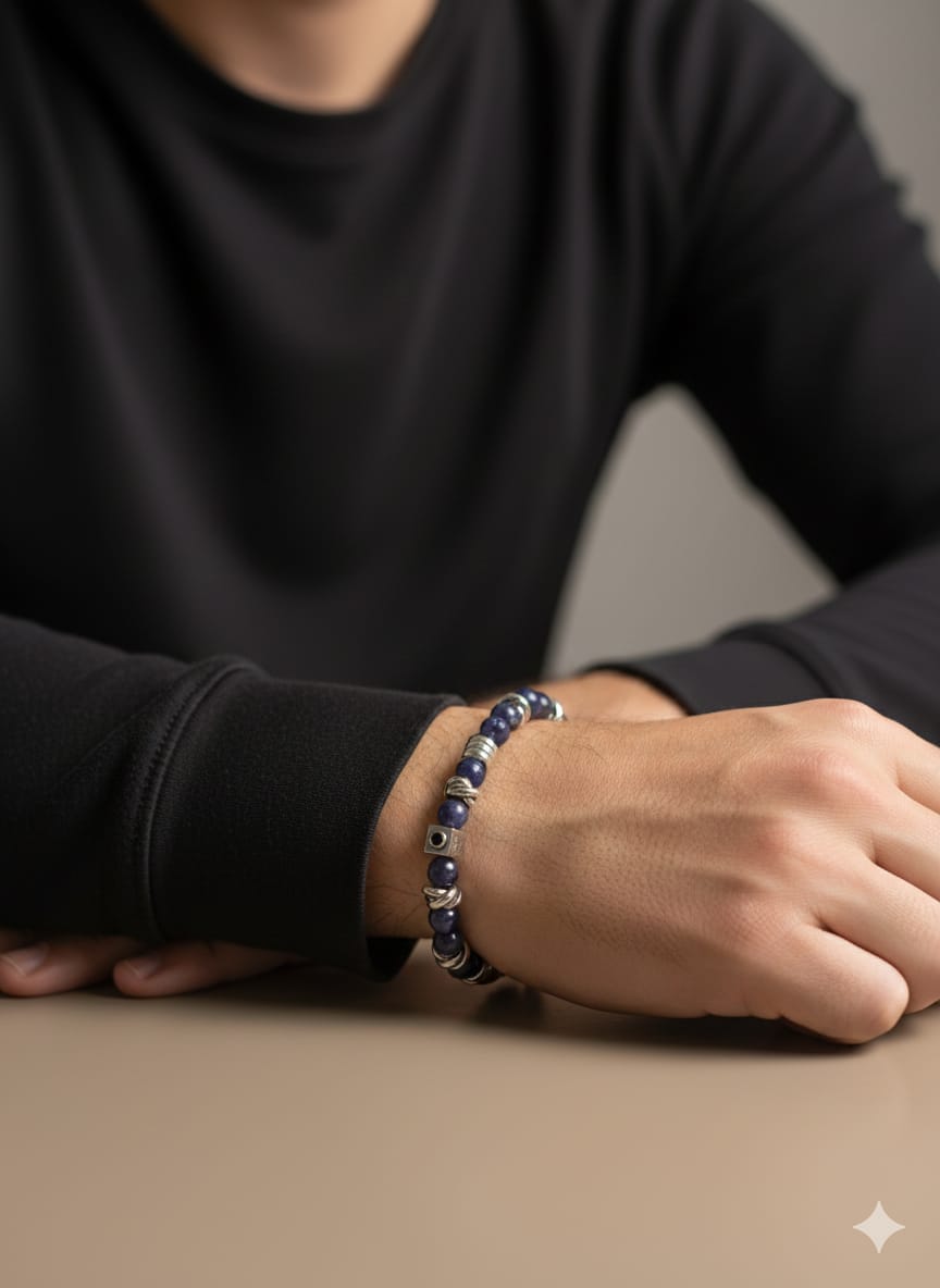 Pulsera de acero cúbico con piedra SODALITA HO002-3