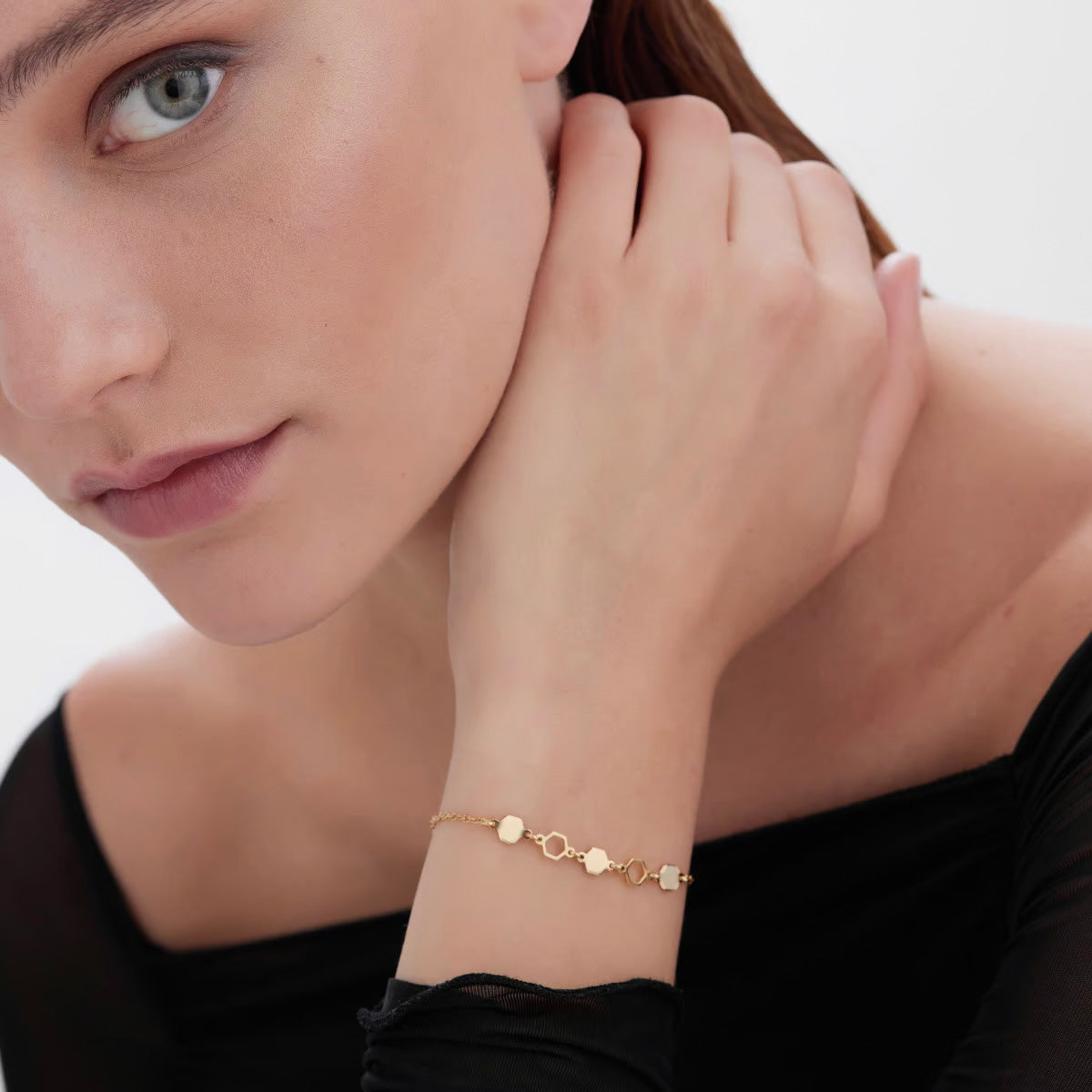 Pulsera hexágonos bañado en oro de Honey