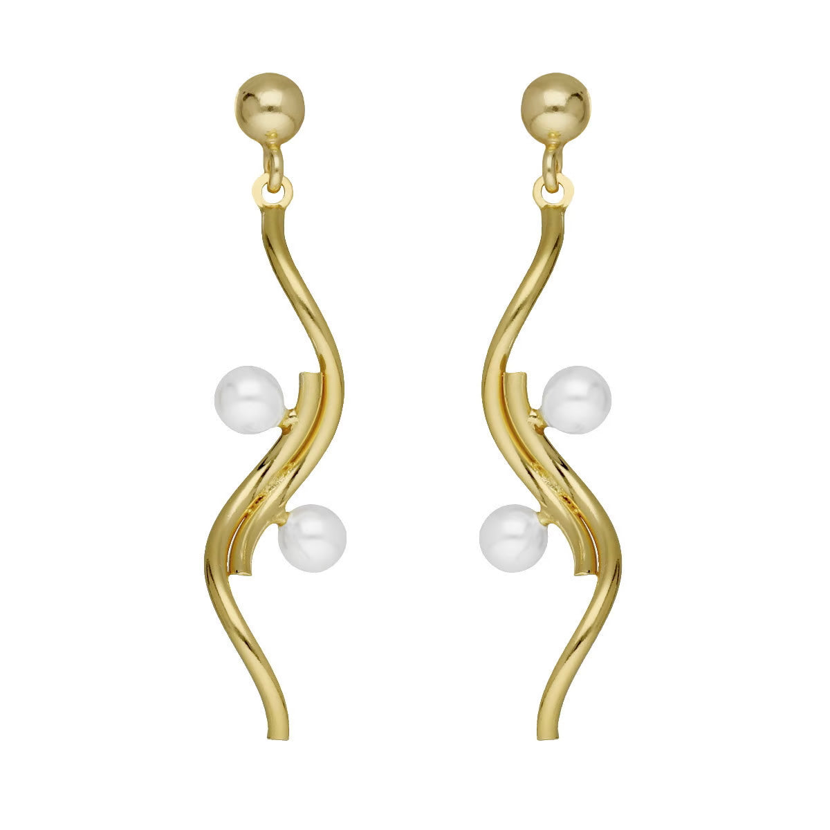 Par de aros curvo doble perla bañados en oro