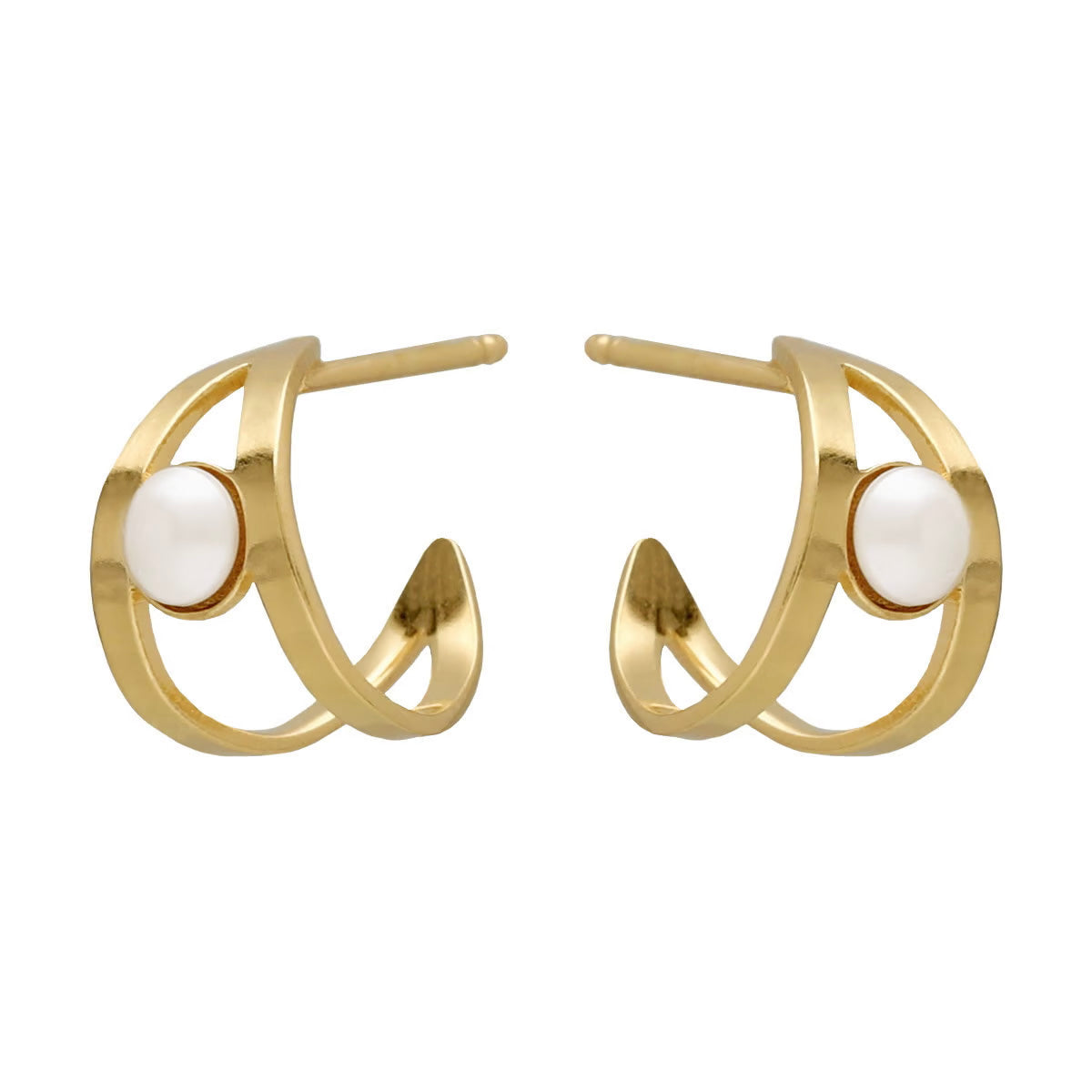 Par de aros doble con perla bañados en oro