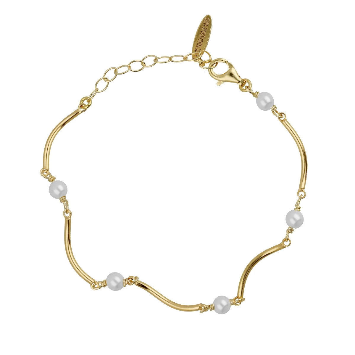 Pulsera ondas con perlas bañado en oro