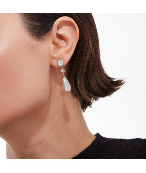 Par de aros cristal blanco en Plata baño Rodio de Noise