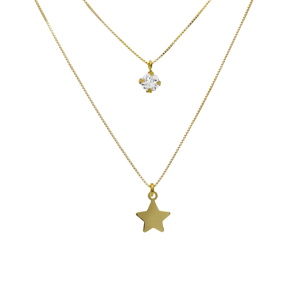 Collar Doble estrella y Crystal Oro.