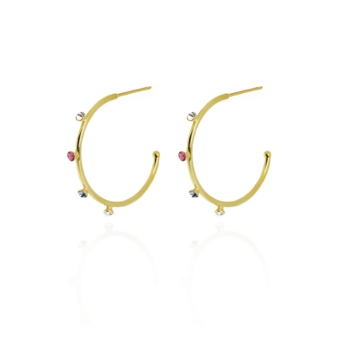 Par de Aros Multicolor de Iris bañados en Oro con Cristales
