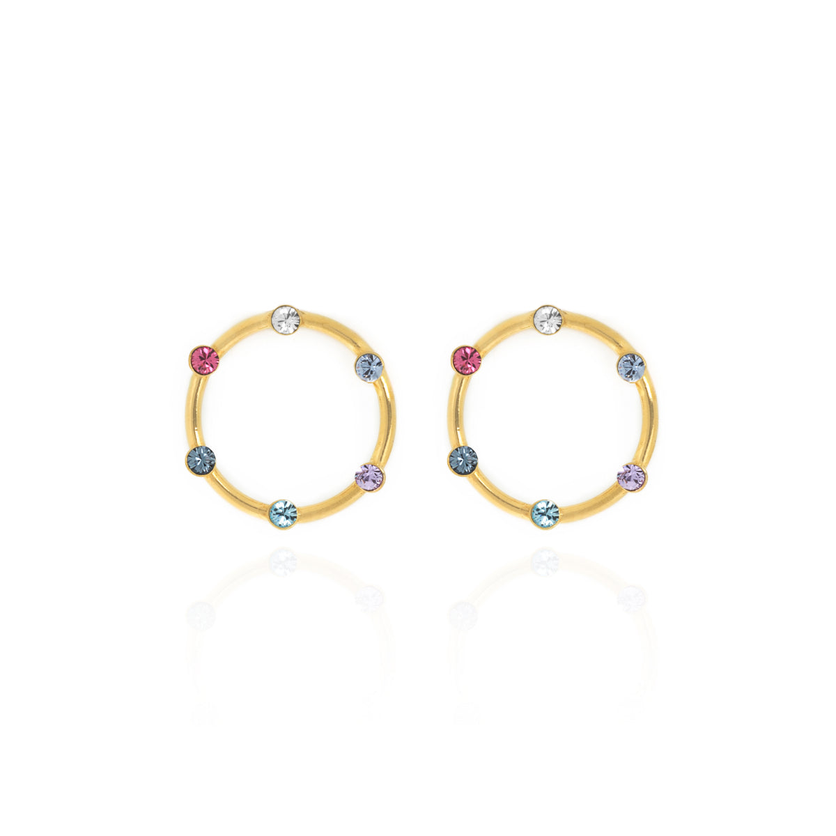 Par de Aros redondos multicolor de Iris bañados en Oro