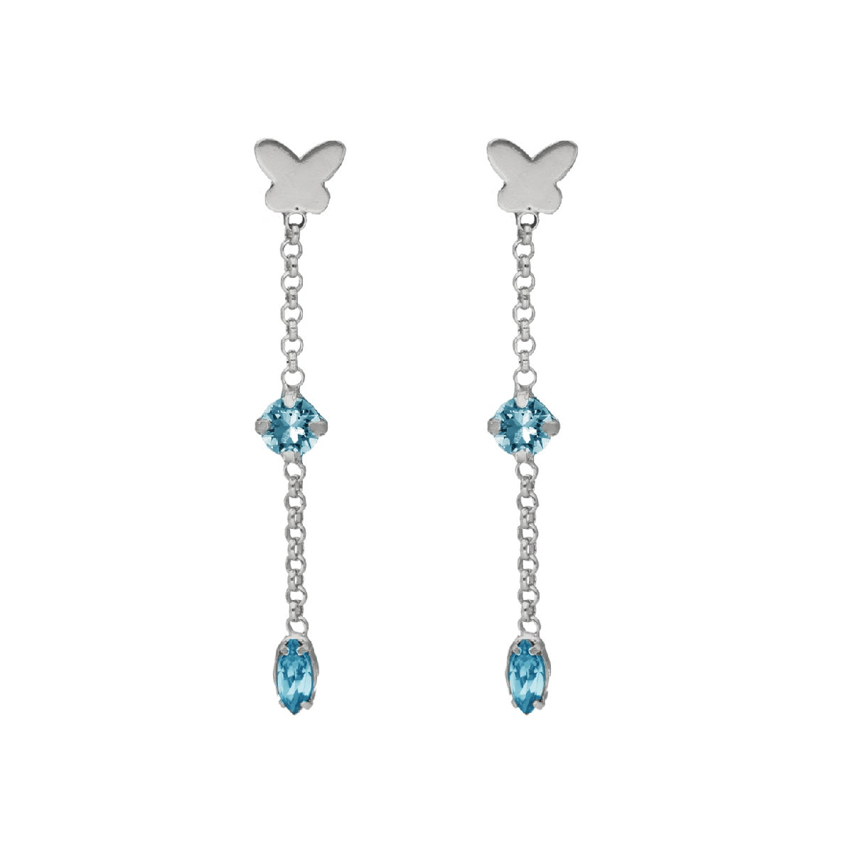 Par de Aros cadena mariposa aquamarine de Cynthia Linet de plata