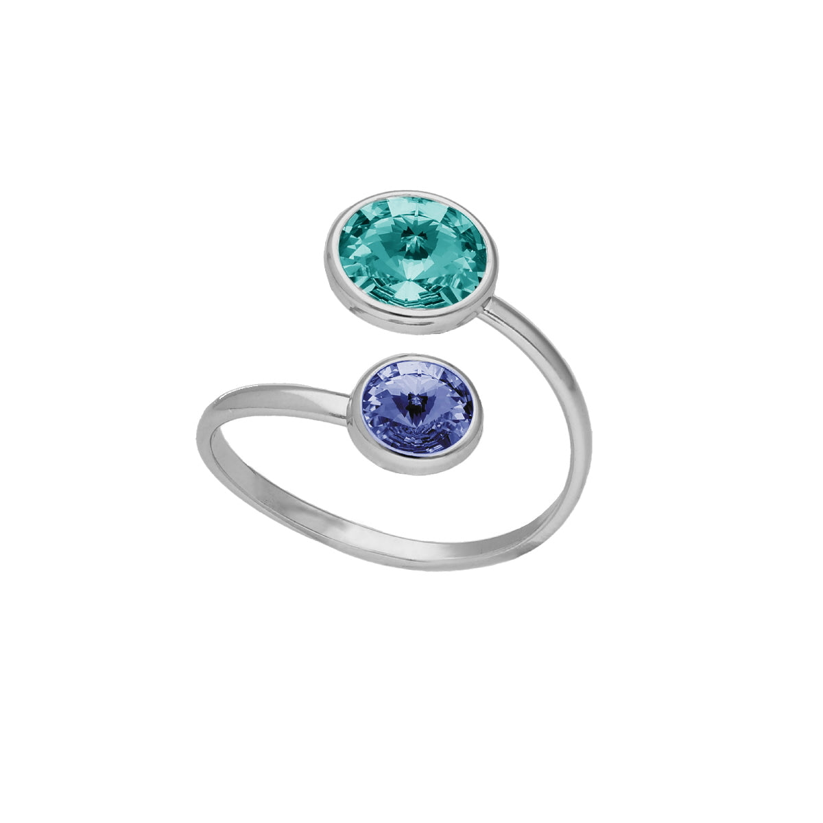 Anillo cruzado light sapphire y light turquoise XS de Basic en plata