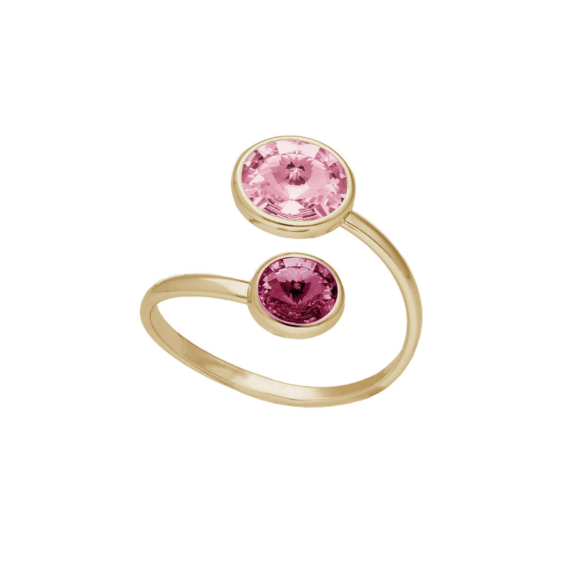 Anillo cruzado fuchsia y light rose XS de Basic bañado en oro