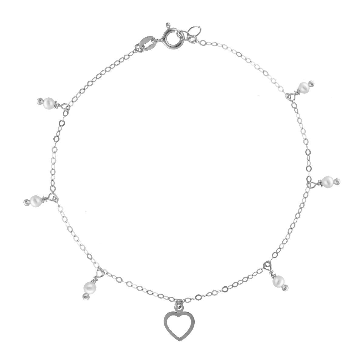 Tobillera perlas y corazón en plata