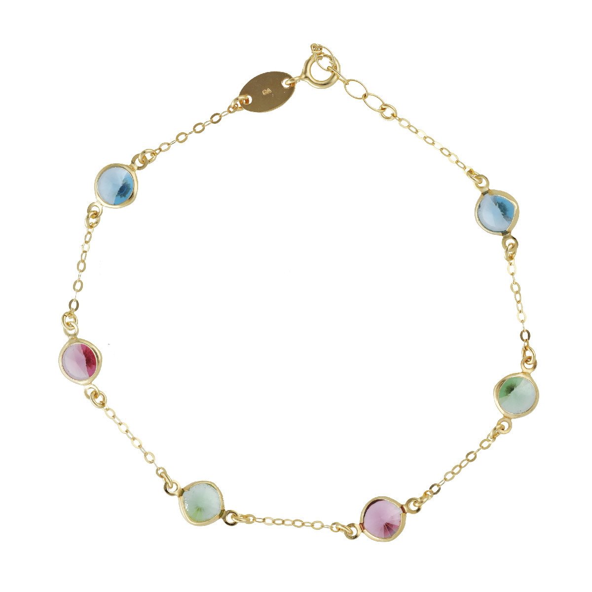 Tobillera cristales multicolor en oro