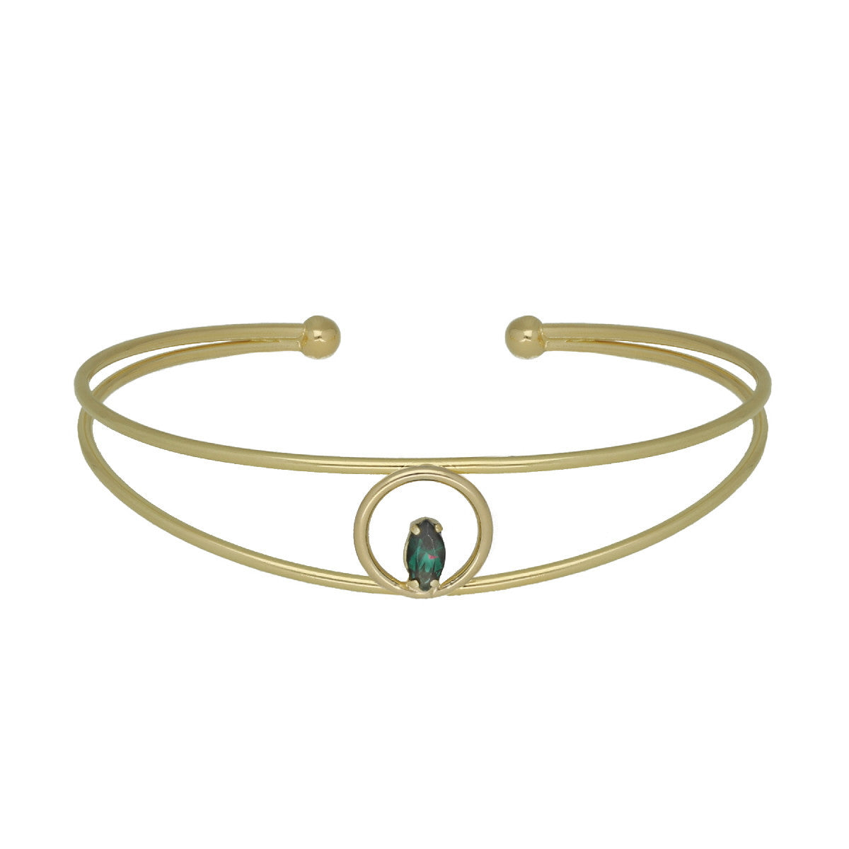 Pulsera caña rígida círculo color esmeralda bañada en oro