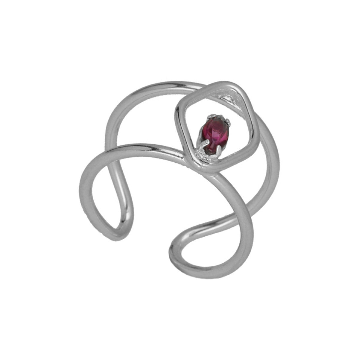 Anillo ajustable rombo color morado elaborado en plata