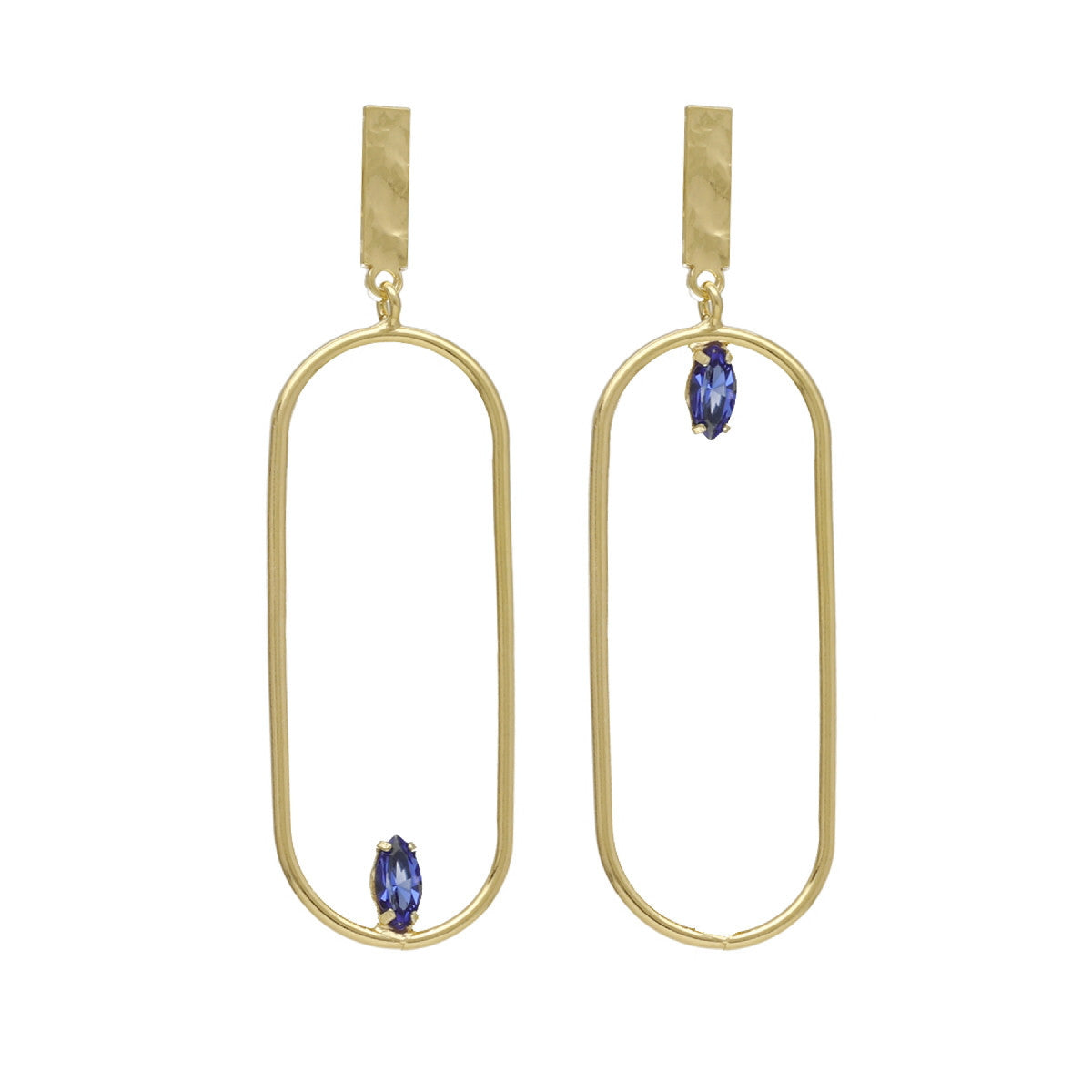Par de Aros largos oval Sapphire bañados en oro