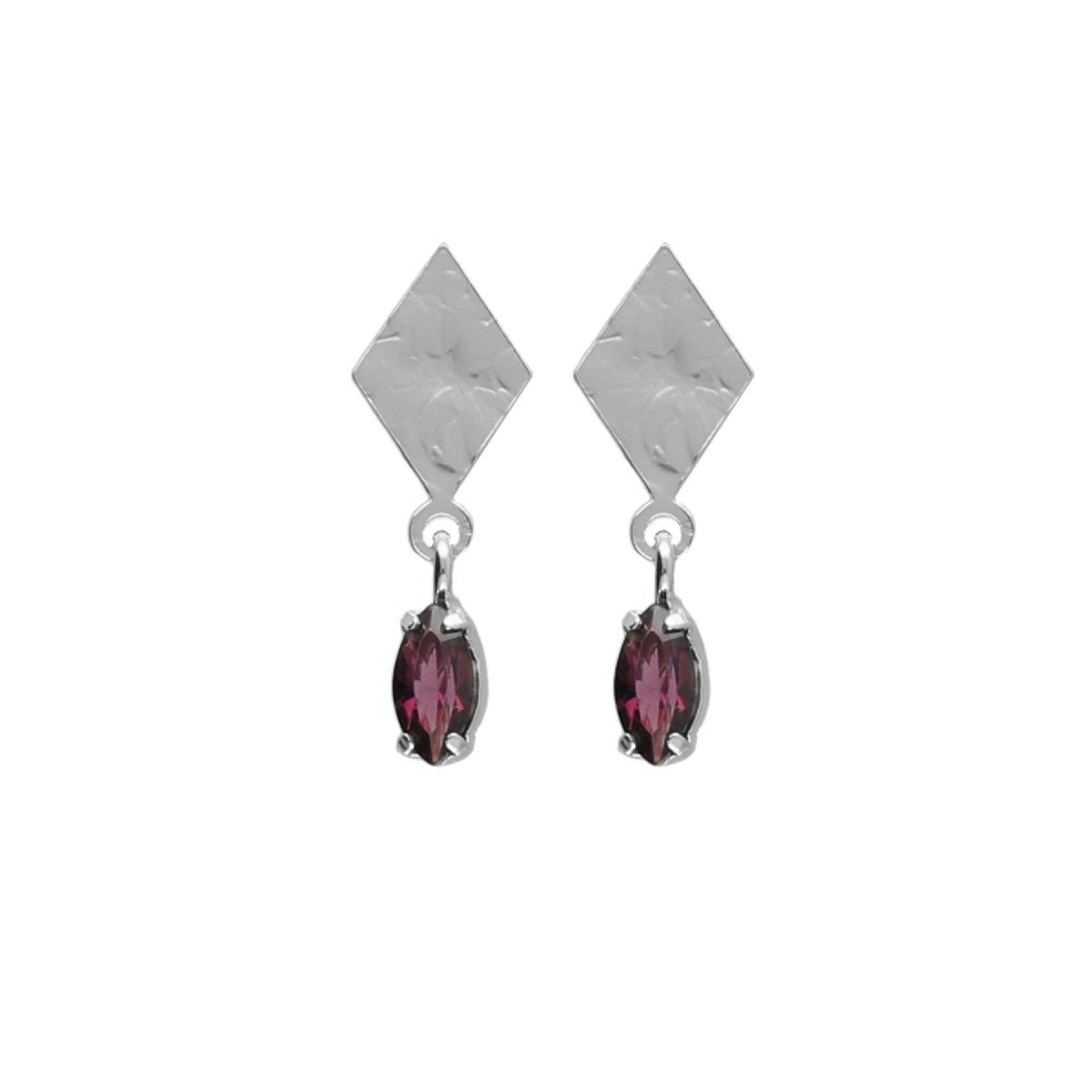 Par de Aros pequeños rombo Amatista elaborados en plata