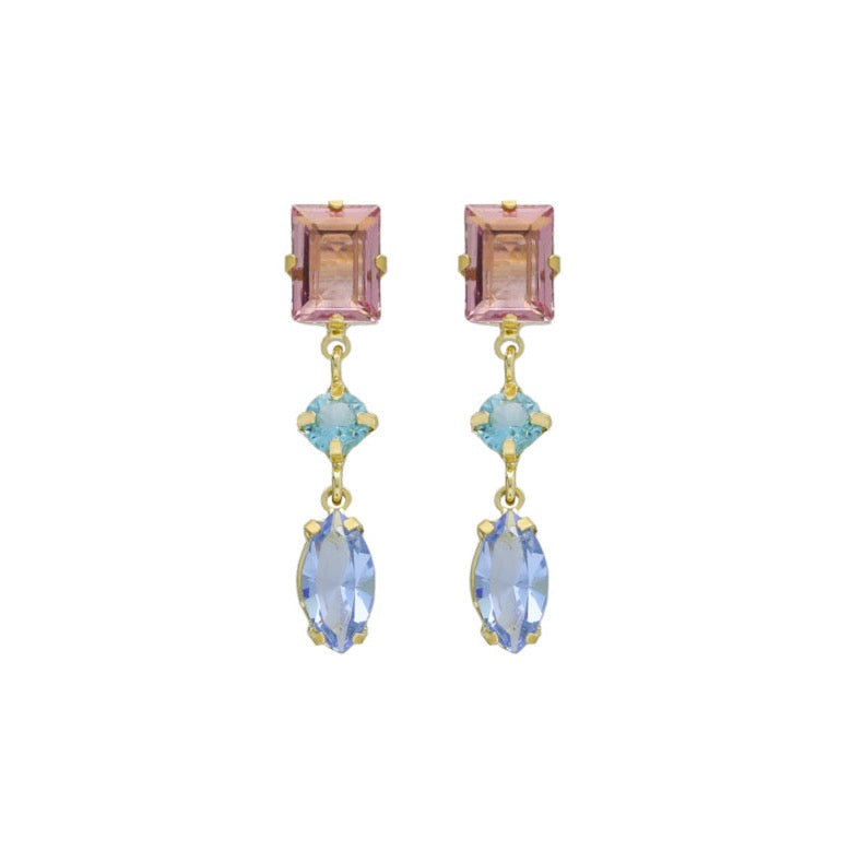 Par de Aros triples multicolor Sabina bañado en oro