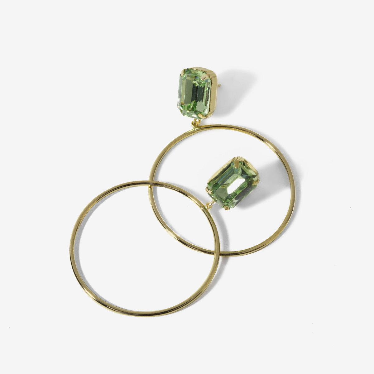 Pendientes aro largos rectángulo peridot de Helena bañado en oro