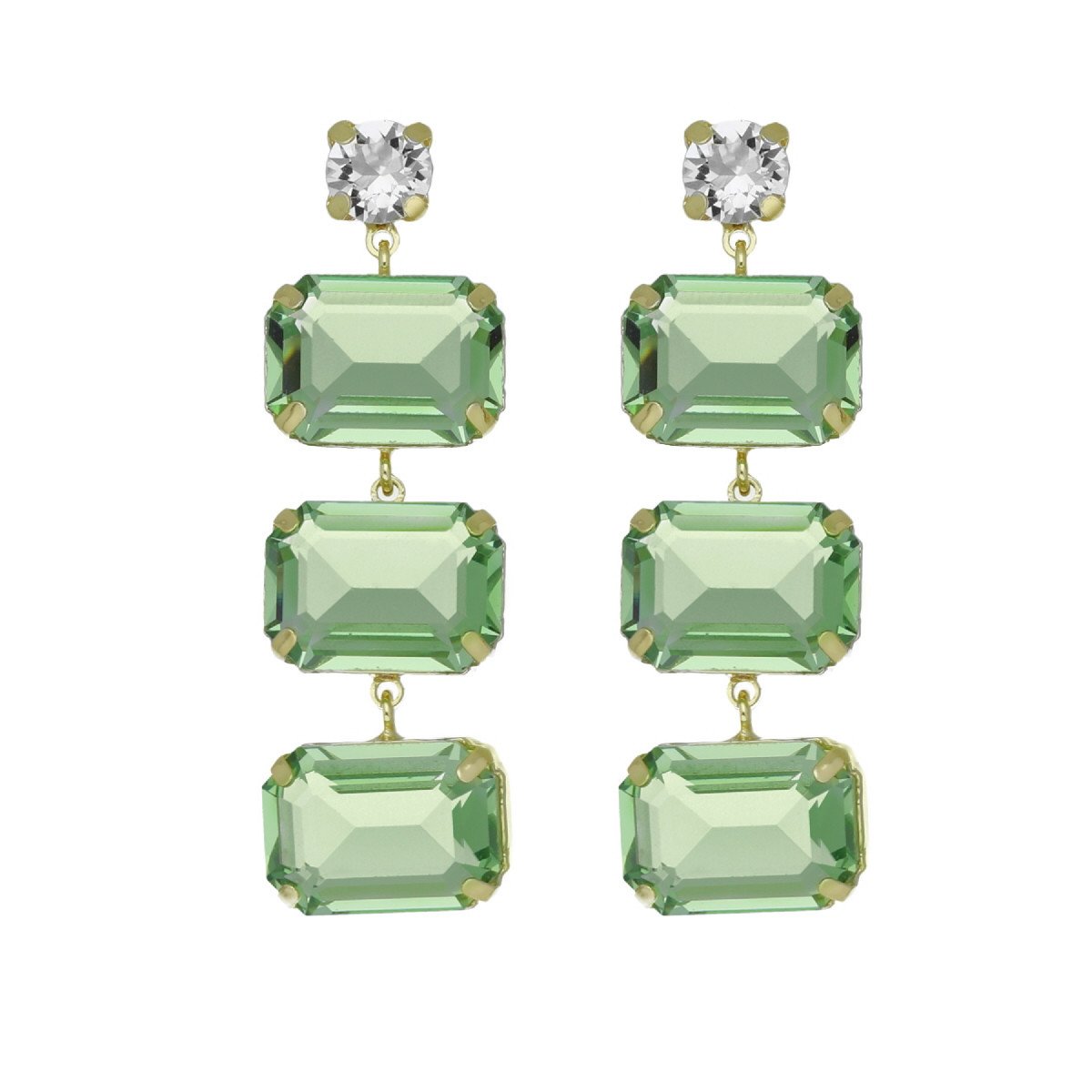 Par de aros cristales peridot de Helena bañado en oro