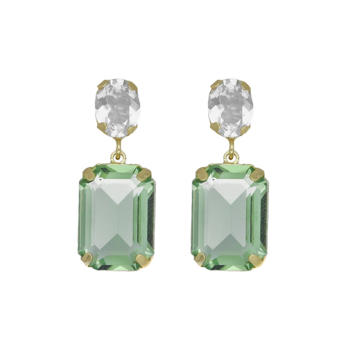 Par de aros doble cristales peridot de Helena bañado en oro