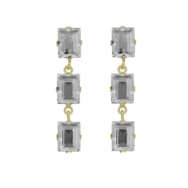 Par de Aros triple crystal de Chiara bañado en oro