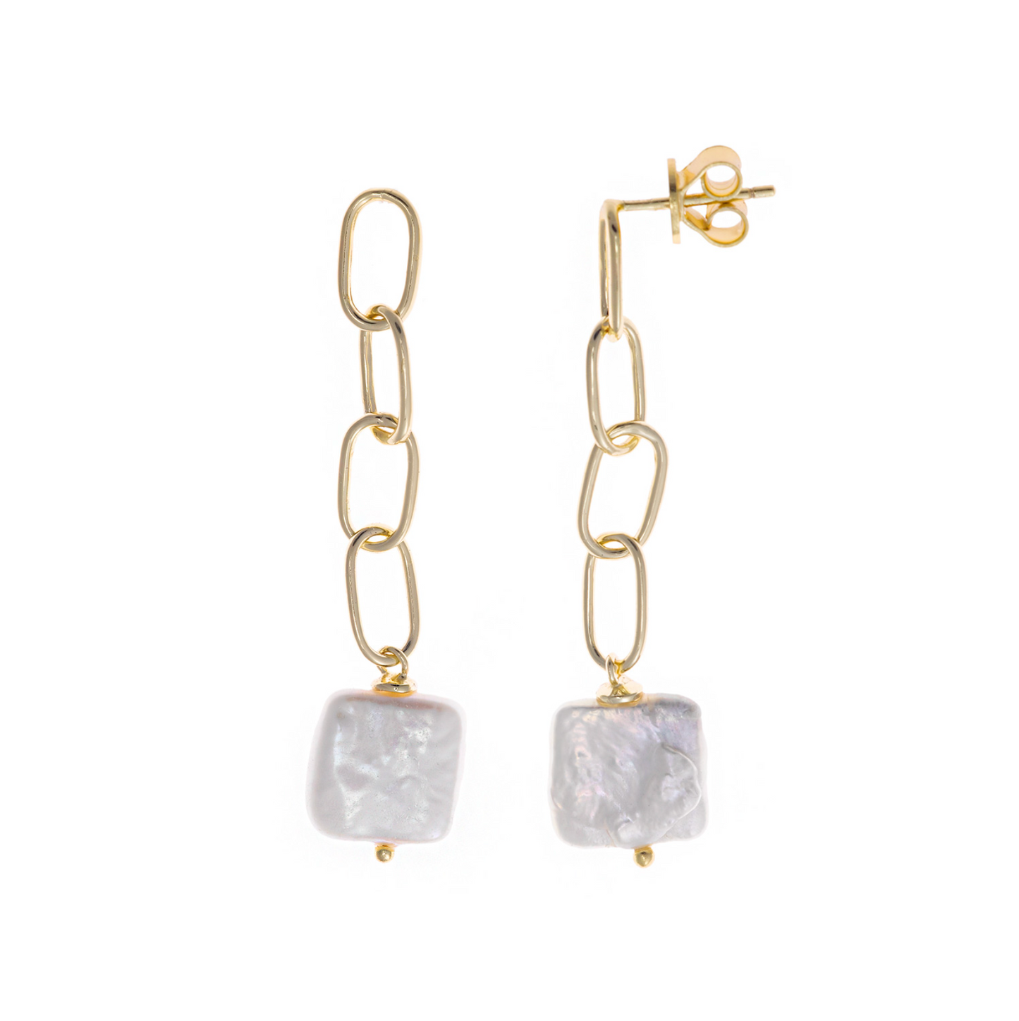 Par de Aros Plata Bañado en Oro con Cuarzo Fresa