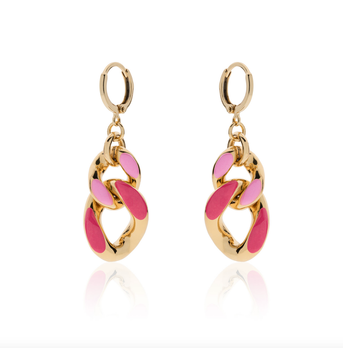 Par de Aros de bronce bañado en Oro esmalte Rosa