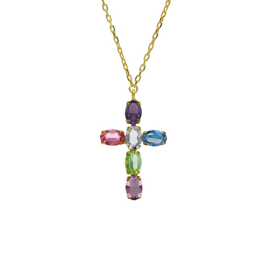 Collar corto Harmony cruz cristal en Plata baño Oro
