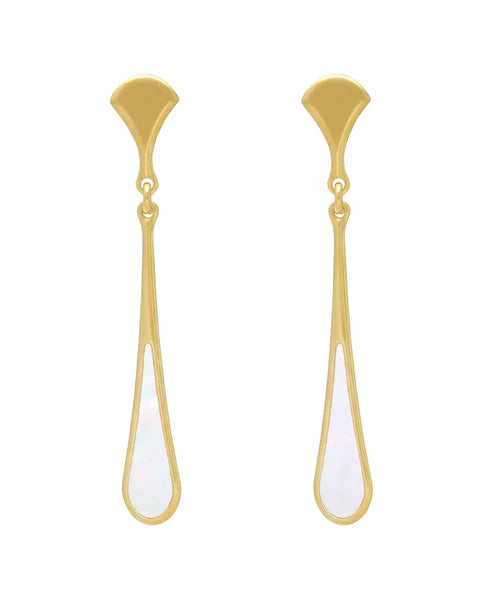 Par de Aros largos gota Mum's Break nácar Baño de oro 18k