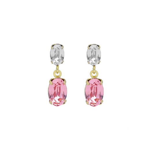 Par de Aros cortos Gemma oval
cristal en Plata baño Oro (Light Rose)