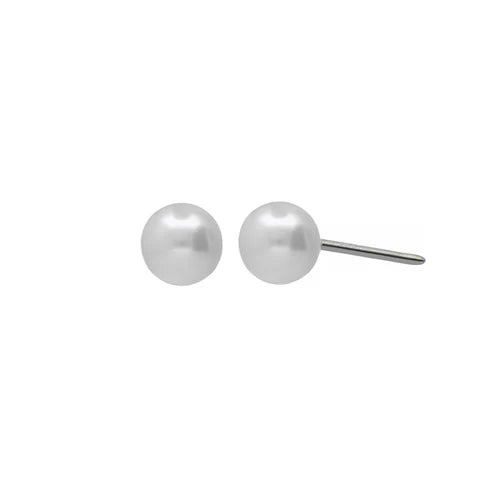 Par de Aros botón 6mm perla en Plata de Aurore Baño de rodio