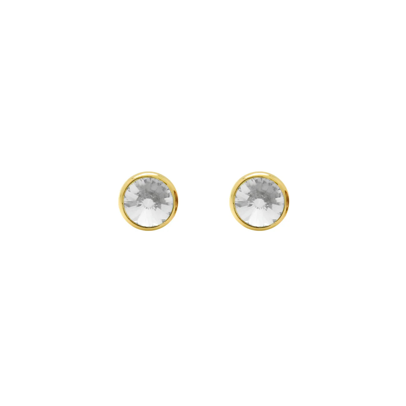 Par de aros botón 7mm círculo cristal en Plata baño Oro de Basic