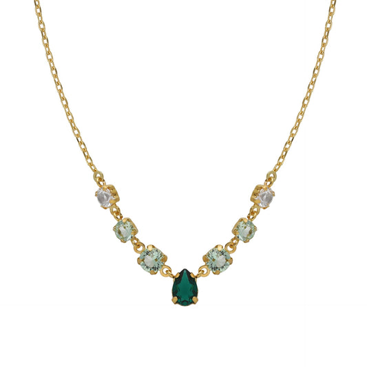 Collar corto Illume lágrima cristal verde en Plata baño Oro