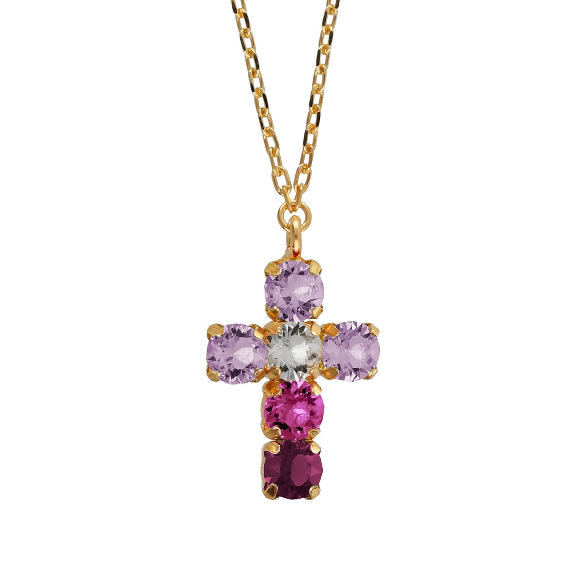 Collar corto Illume cruz cristal rosa en Plata baño Oro