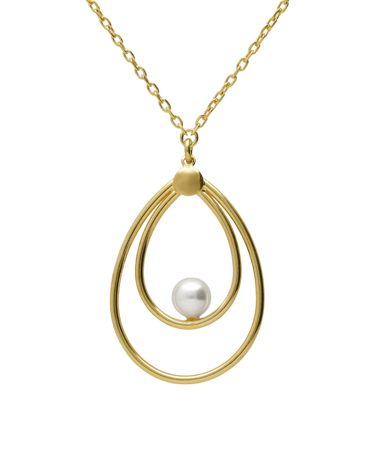 Collar largo Solene gota con perla en Plata baño Oro