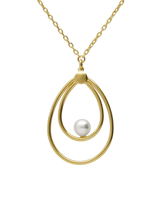 Collar largo Solene gota con perla en Plata baño Oro