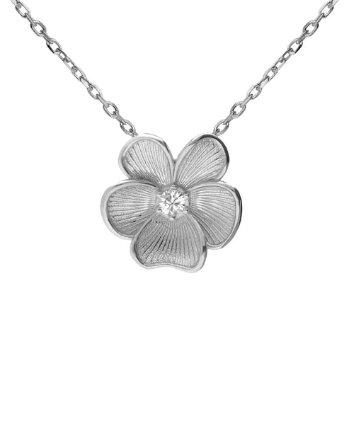 Collar corto Origami flor con cristal blanco en Plata