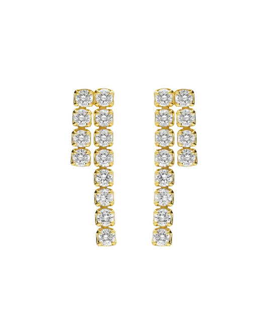 Par de aros cortos Move con cristales
riviere blancos en Plata (Baño de oro
18k)