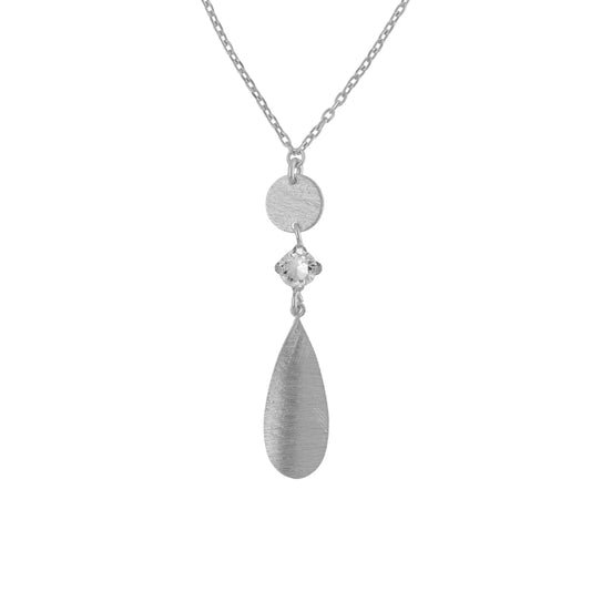 Collar largo cristal blanco en Plata baño Rodio de Noise