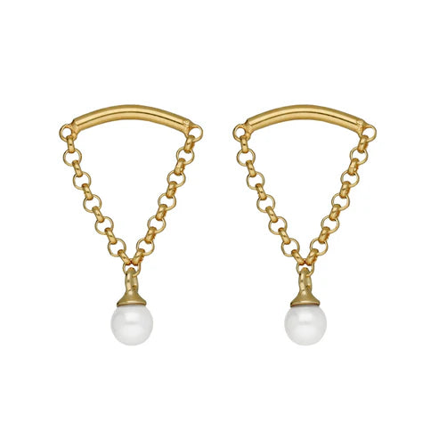 Par de Aros cortos perla en Plata de Milan Baño de oro 18k