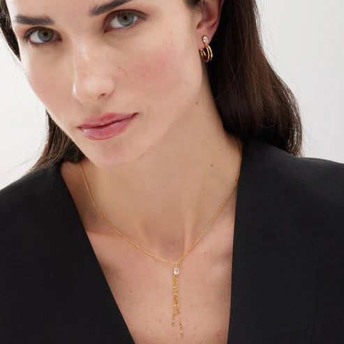 Collar largo cadenas Buenos Días con cristal en Plata Baño de oro 18k