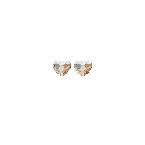 Par de Aros botón Cuore corazón pequeño cristal en Plata baño rodio
