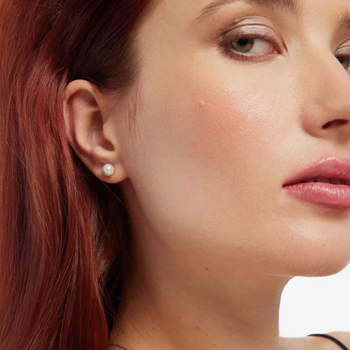 Par de Aros botón 6mm perla en Plata de Aurore Baño de rodio