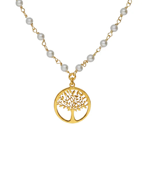 Collar corto Sera con árbol de la vida y perla en plata chapada en oro. (Copia) (Copia)