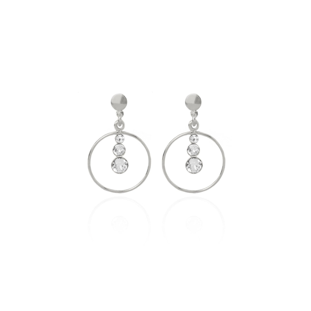 Par de Aros largos Celeste círculo
cristal blanco en Plata (Baño de
rodio)