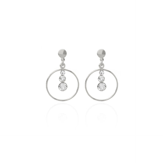 Par de Aros largos Celeste círculo
cristal blanco en Plata (Baño de
rodio)