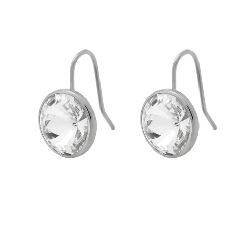 Par de Aros gancho cortos círculo cristal en Plata baño rodio de Basic Crystal