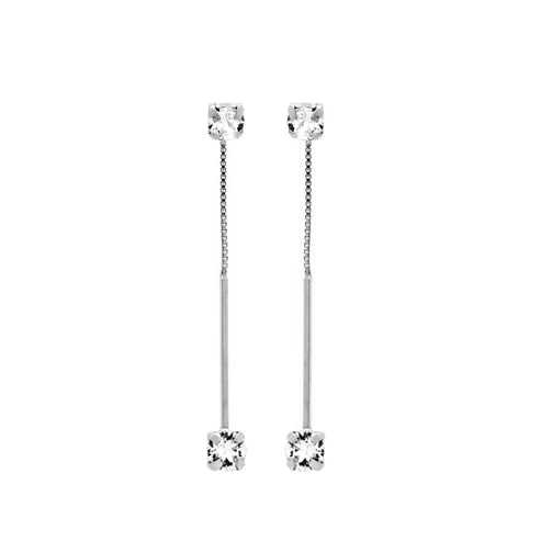 Par de Aros largos cristal blanco en Plata de Minimal Baño de rodio