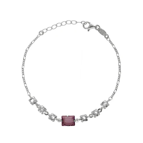 Pulsera Serenity rectángulo cristal rosa en Plata baño rodio