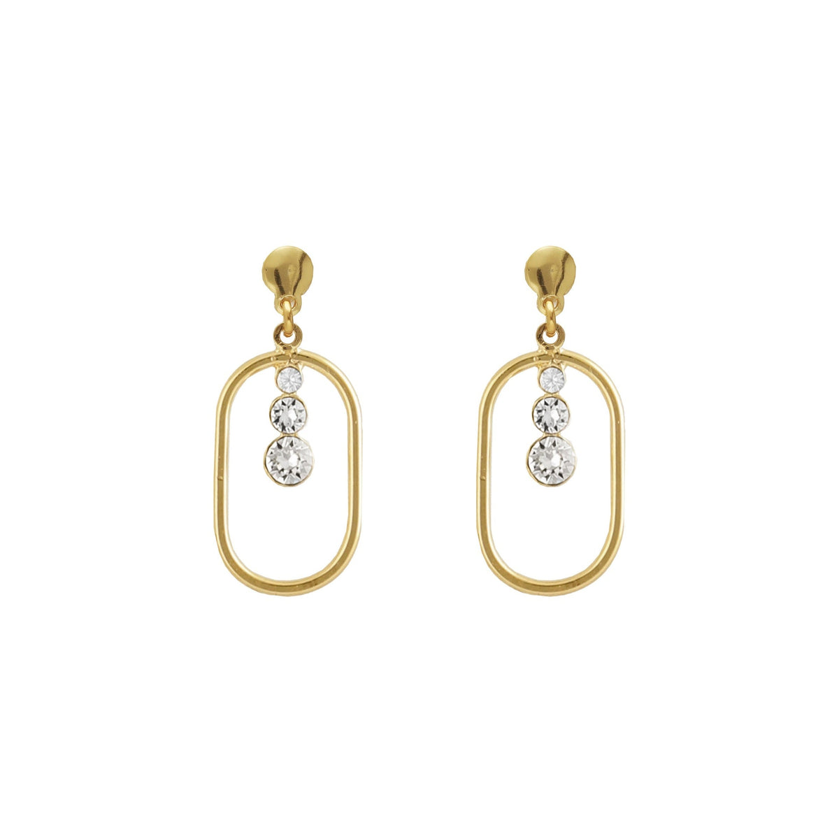 Par de Aros cortos óvalo Buenos Días
con cristal en Plata (Baño de oro
18k)