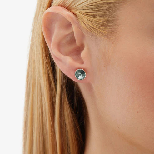 Par de Aros botón círculo cristal en Plata baño rodio de Basic Diamond 9mm