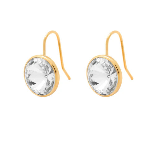 Par de Aros gancho cortos círculo cristal en Plata baño Oro de Basic Crystal